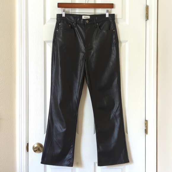Pistola Lennon Faux Leather High Waisted Ankle Cropped Boot Cut Pants Black 28 - Picture 1 of 15